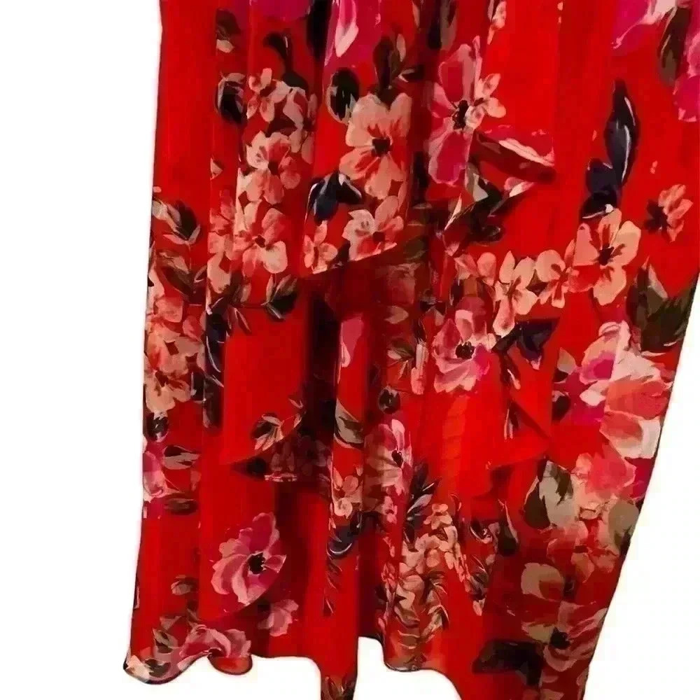 Beautiful Short/Long Cap Sleeve Dress by Eliza J, Size 4 Orange Floral - Picture 3 of 4